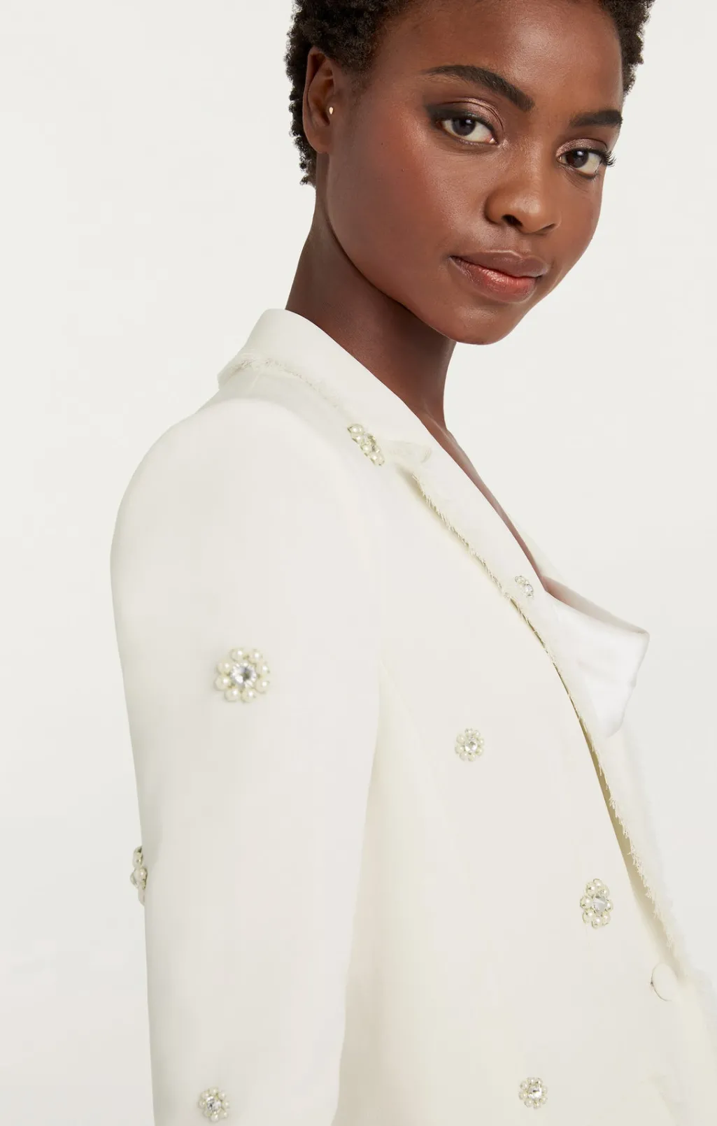 Cinq à Sept Pearl Ditsy Flower Embellished Khloe Blazer Ivory Outlet