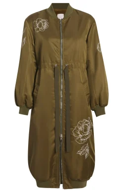 Cinq à Sept Peony Embroidered Long Pauline Coat Olive Clearance