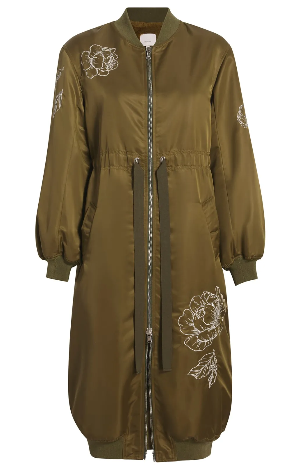 Cinq à Sept Peony Embroidered Long Pauline Coat Olive Clearance