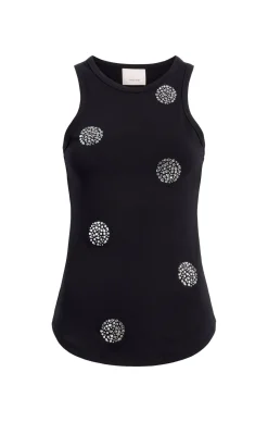 Cinq à Sept Polka Dot Embellished Lizzie Tank Black/Silver Discount
