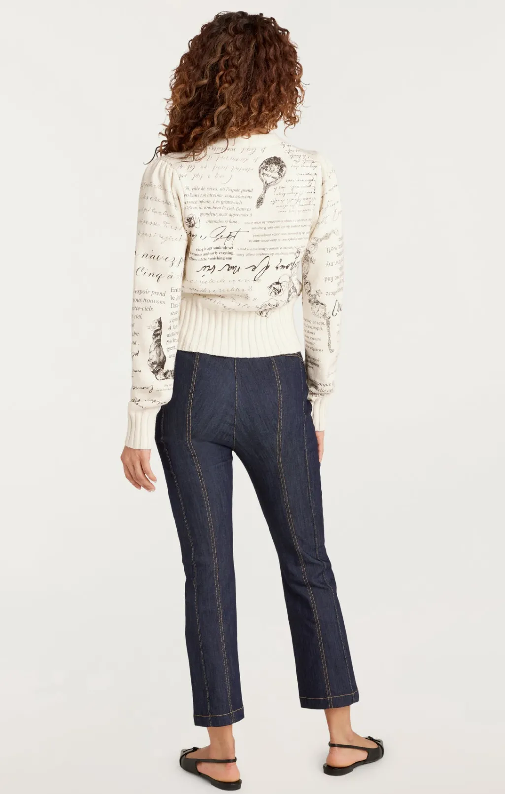 Cinq à Sept Printed Lovenotes Morgan Cardigan Ivory/Black Clearance