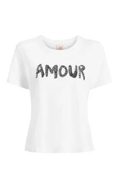 Cinq à Sept Rhinestone Amour Shrunken Tee White/Black Online