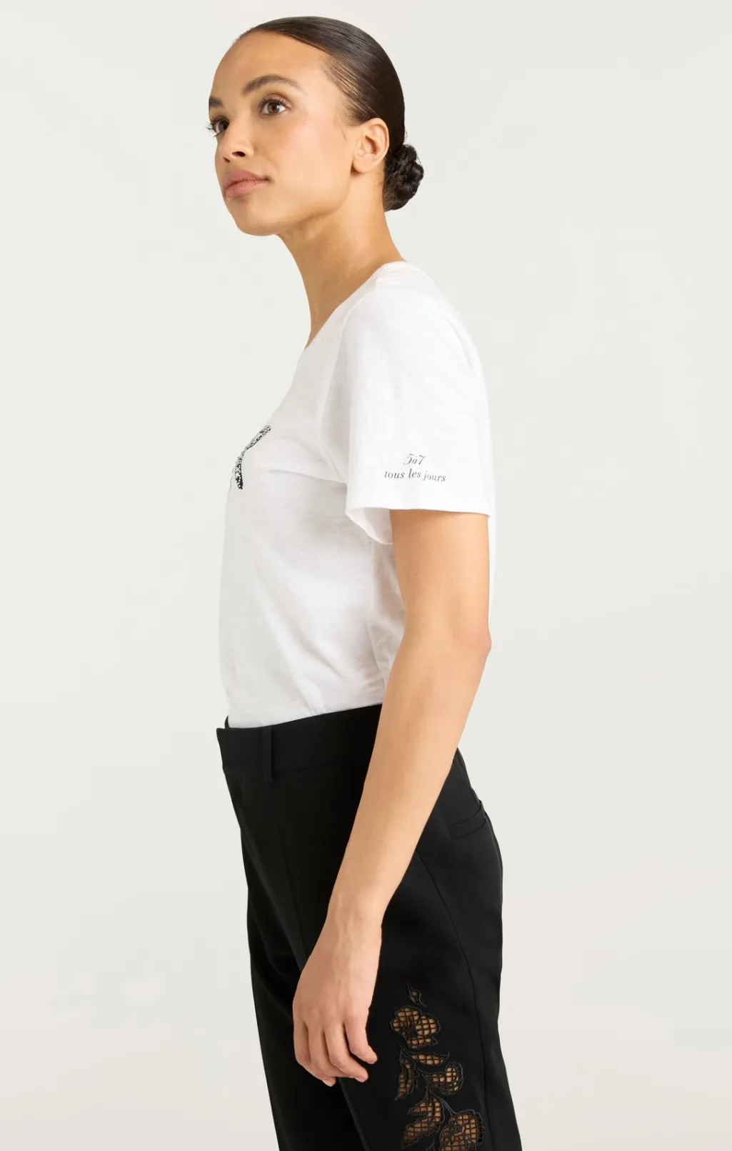 Cinq à Sept Rhinestone Amour Shrunken Tee White/Black Online
