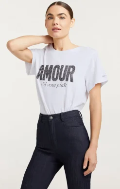 Cinq à Sept Rhinestone Amour Sil Vous Plait Tee White/Black Discount