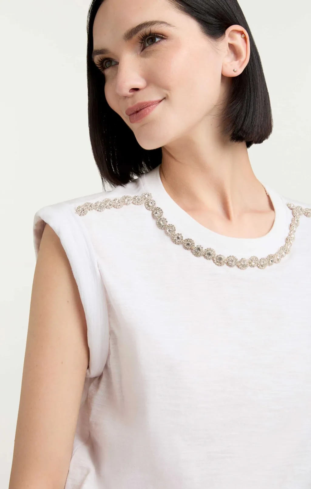Cinq à Sept Rhinestone Border Bella Tee White Sale