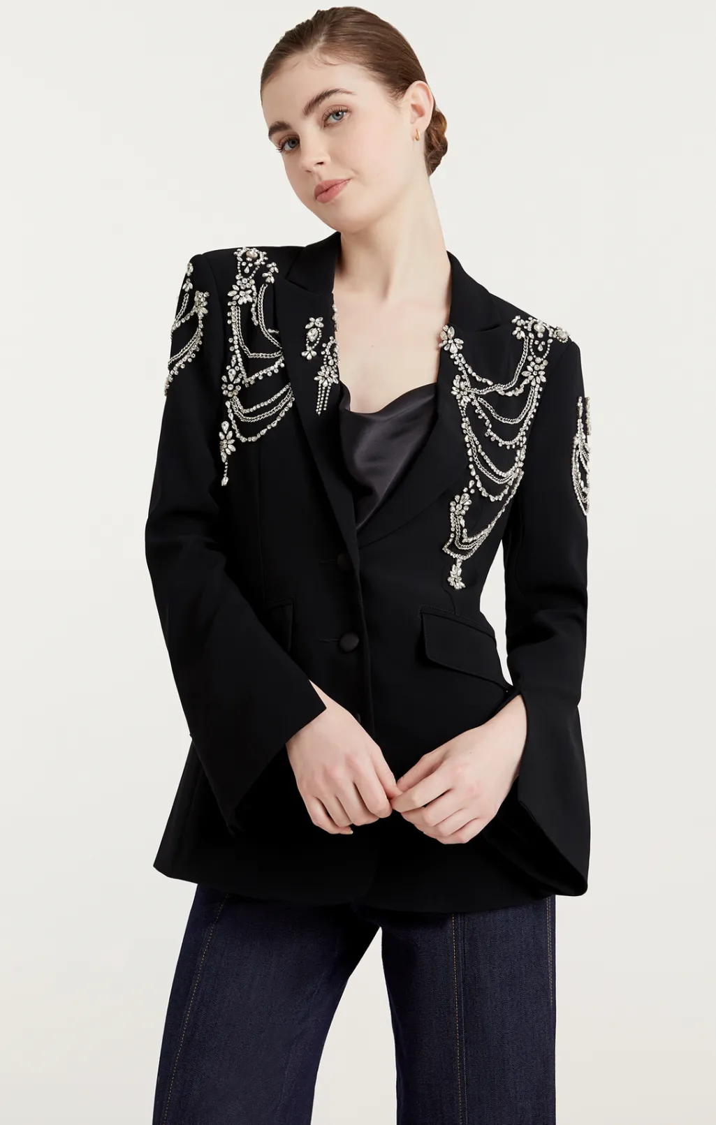 Cinq à Sept Rhinestone Chain Cheyenne Blazer Black Hot