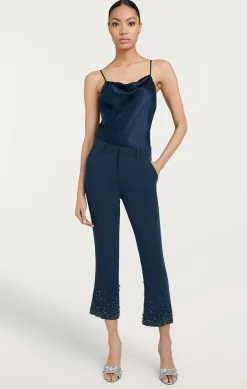 Cinq à Sept Rhinestone Crackle Cropped Kerry Pant PeacockBlue New