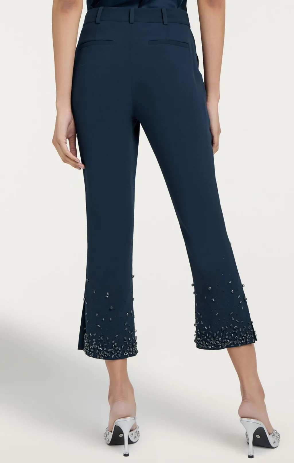 Cinq à Sept Rhinestone Crackle Cropped Kerry Pant PeacockBlue New