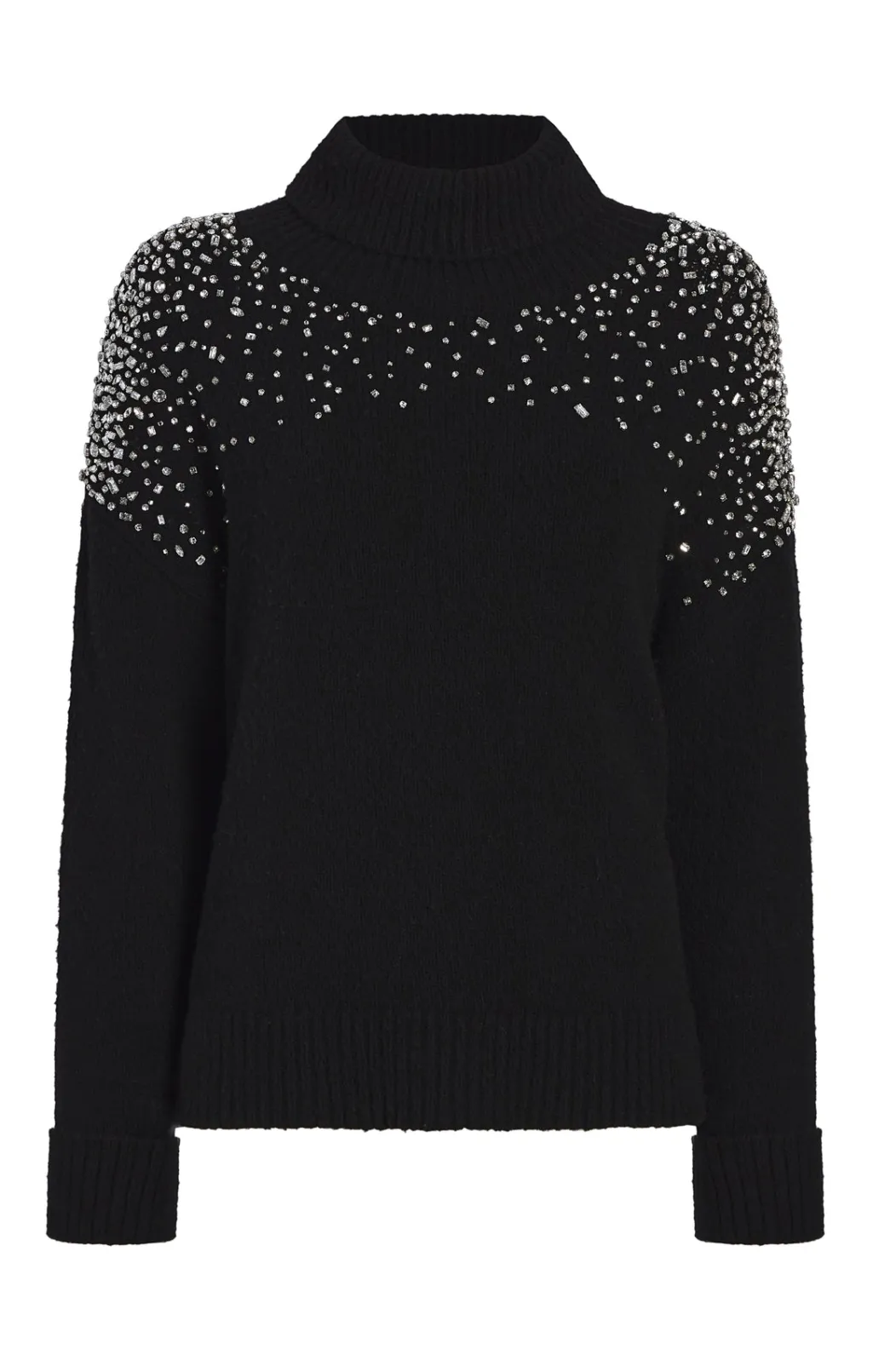 Cinq à Sept Rhinestone Crackle Embellished Alani Turtleneck Black Discount