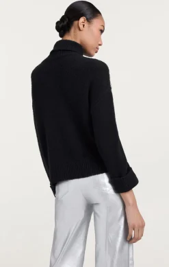 Cinq à Sept Rhinestone Crackle Embellished Alani Turtleneck Black Discount