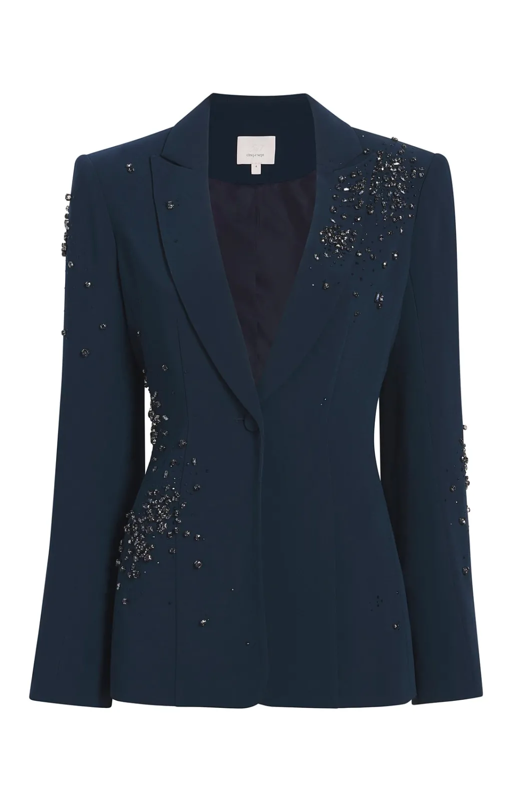 Cinq à Sept Rhinestone Crackle Embellished Cheyenne Blazer PeacockBlue Sale