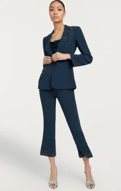Cinq à Sept Rhinestone Crackle Embellished Cheyenne Blazer PeacockBlue Sale