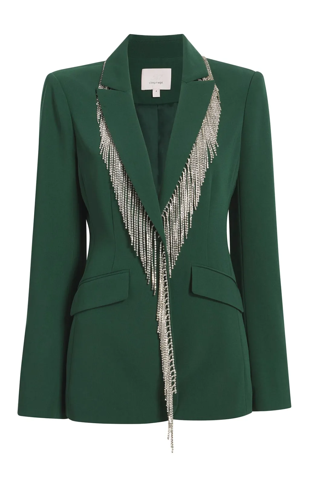 Cinq à Sept Rhinestone Fringe Embellished Cheyenne Blazer DarkEmerald Best