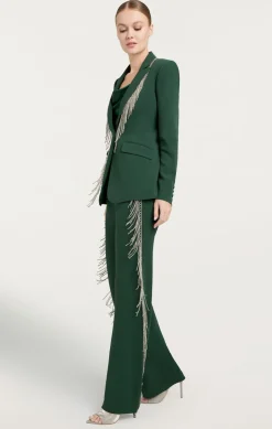 Cinq à Sept Rhinestone Fringe Embellished Cheyenne Blazer DarkEmerald Best