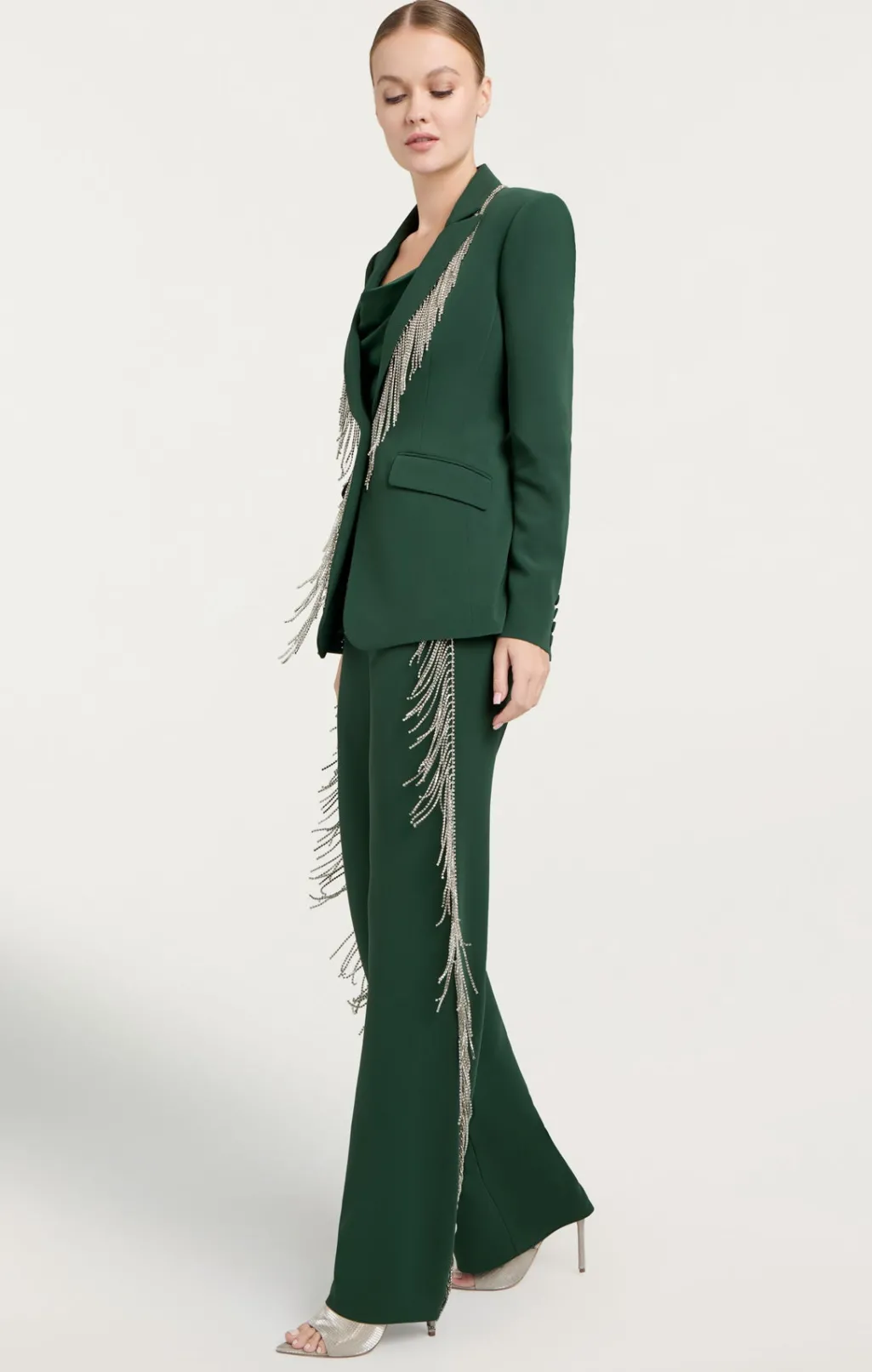 Cinq à Sept Rhinestone Fringe Embellished Cheyenne Blazer DarkEmerald Best