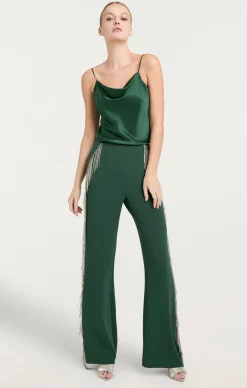 Cinq à Sept Rhinestone Fringe Remy Pant DarkEmerald Outlet