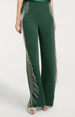 Cinq à Sept Rhinestone Fringe Remy Pant DarkEmerald Outlet