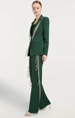 Cinq à Sept Rhinestone Fringe Remy Pant DarkEmerald Outlet