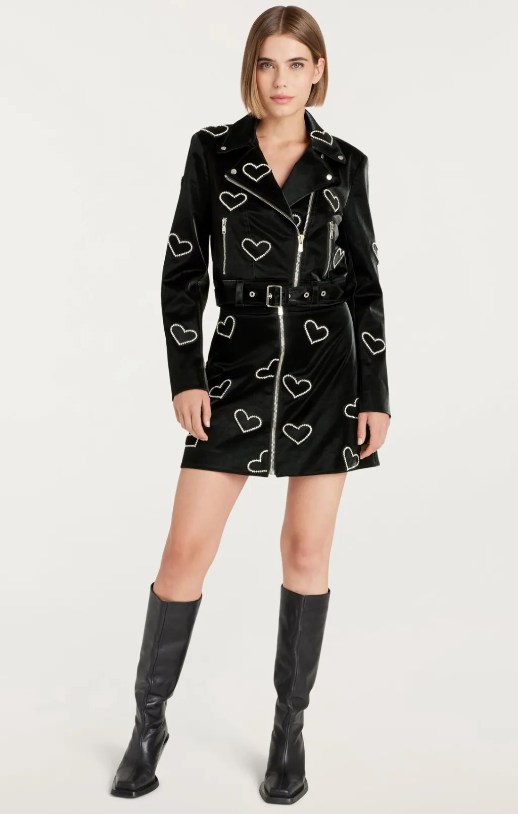 Cinq à Sept Rhinestone Hearts Palo Skirt Black/Silver