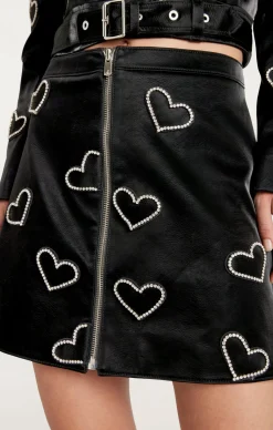 Cinq à Sept Rhinestone Hearts Palo Skirt Black/Silver