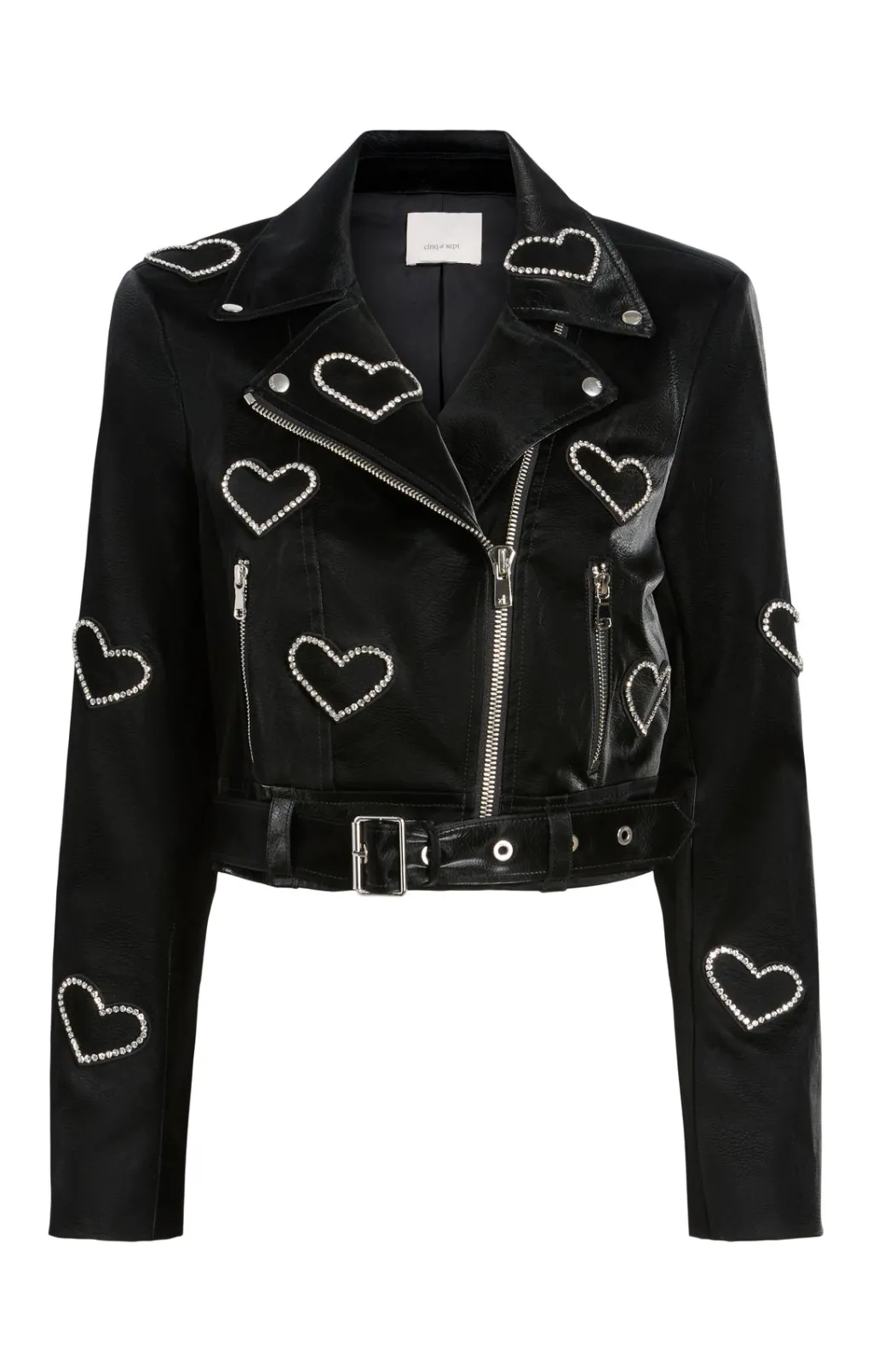 Cinq à Sept Rhinestone Hearts Zoe Jacket Black/Silver Hot