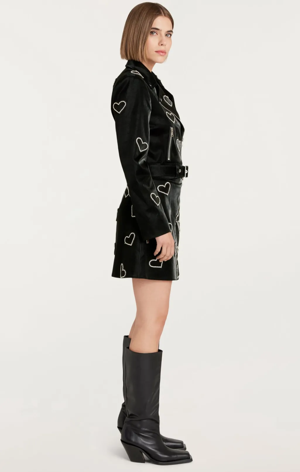 Cinq à Sept Rhinestone Hearts Zoe Jacket Black/Silver Hot