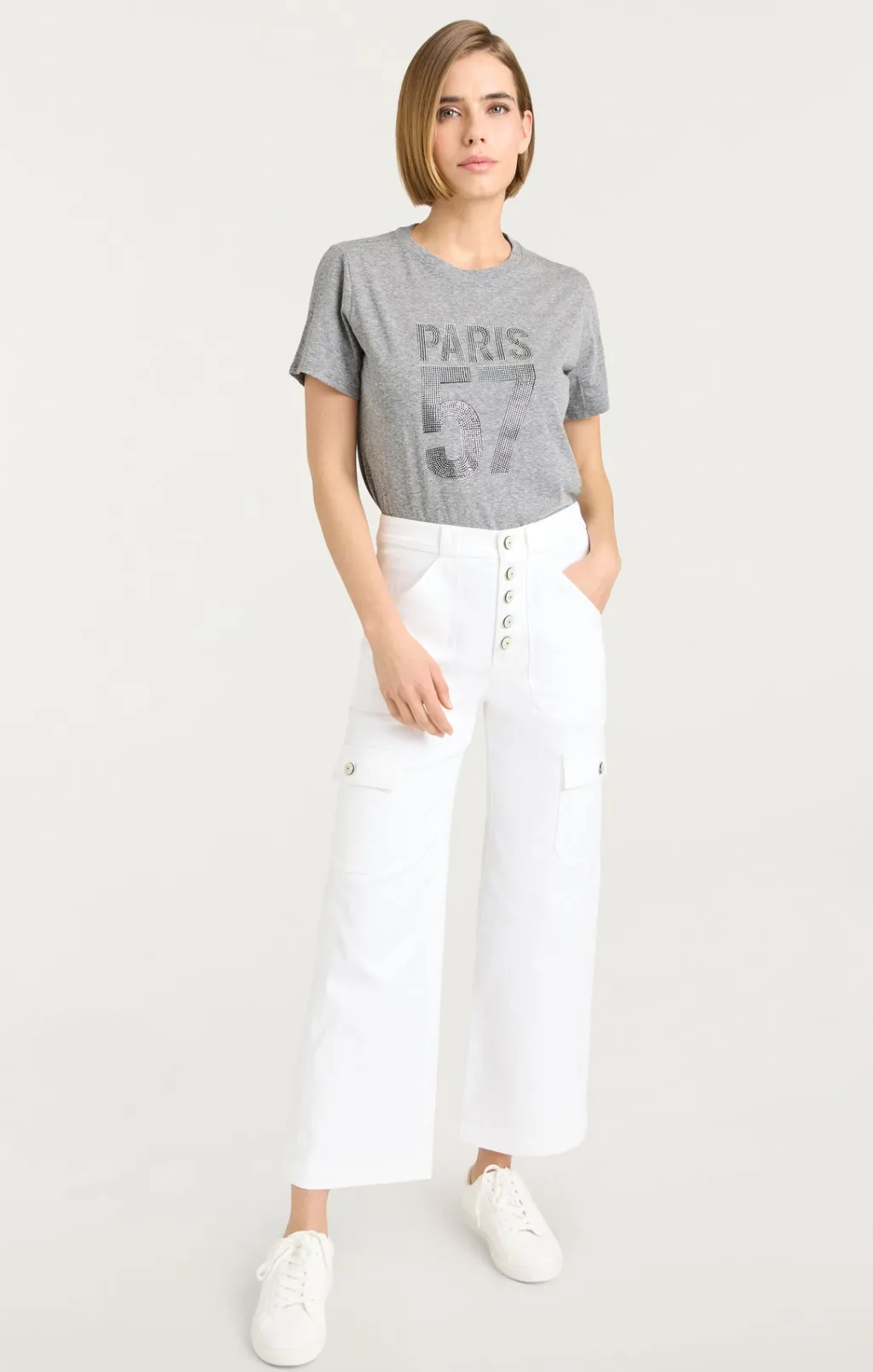 Cinq à Sept Rhinestone Paris 57 Tee HeatherGrey/Silver New