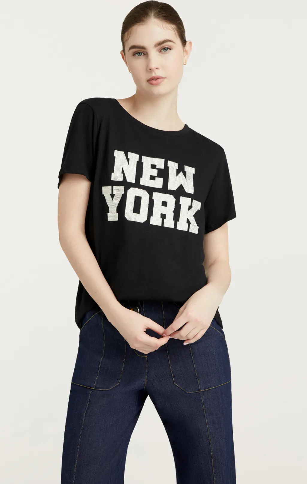 Cinq à Sept Rhinestone Paris New York Tee Black/white Clearance