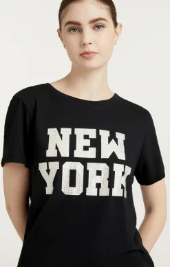 Cinq à Sept Rhinestone Paris New York Tee Black/white Clearance