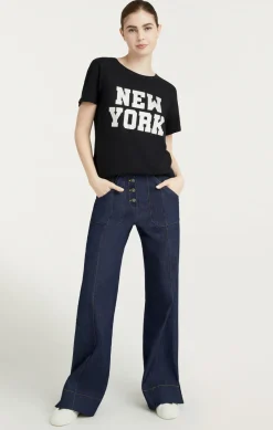 Cinq à Sept Rhinestone Paris New York Tee Black/white Clearance