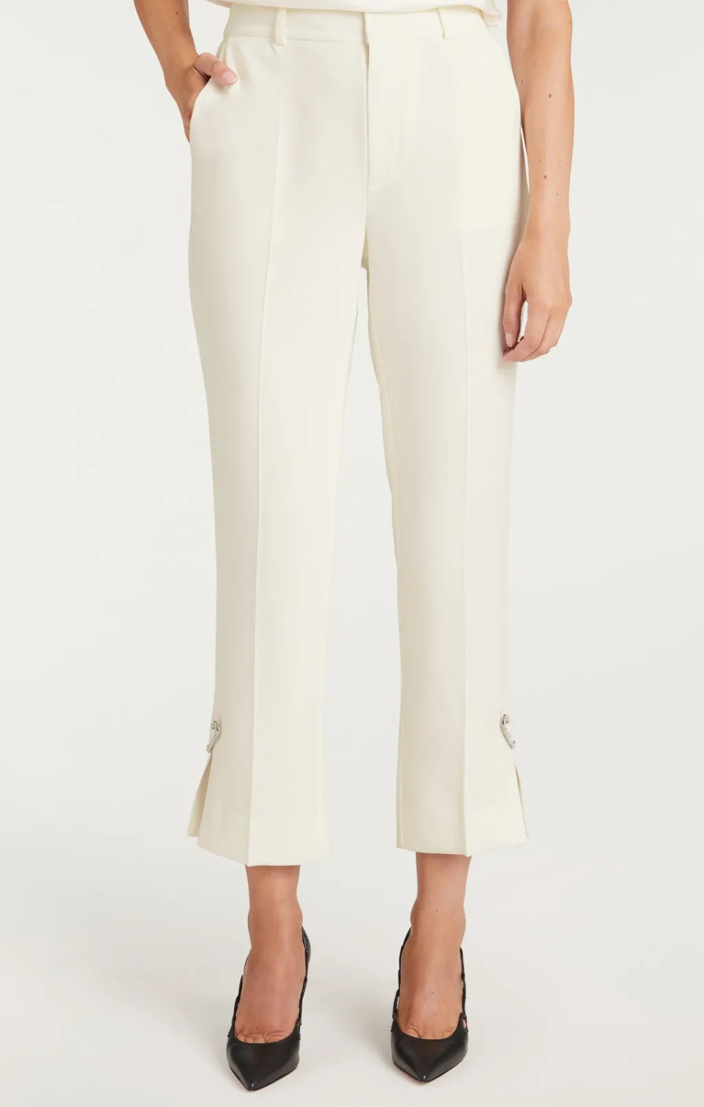 Cinq à Sept Rhinestone Pin Cropped Kerry Pant Ivory Outlet