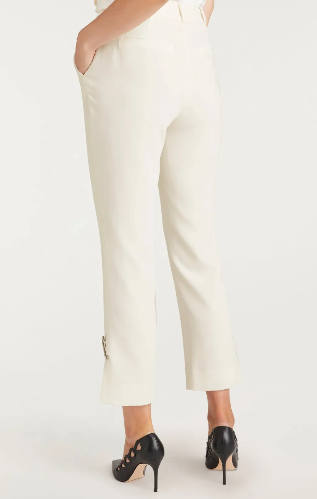 Cinq à Sept Rhinestone Pin Cropped Kerry Pant Ivory Outlet