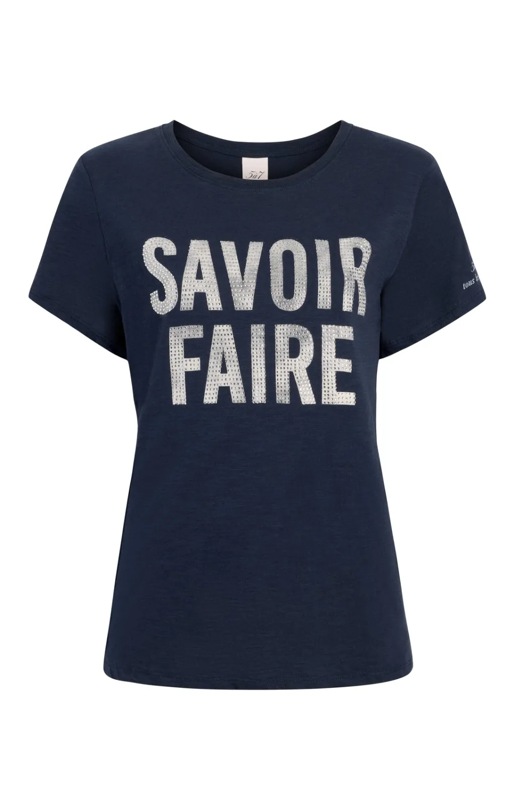 Cinq à Sept Rhinestone Savoir Faire Tee Navy/White