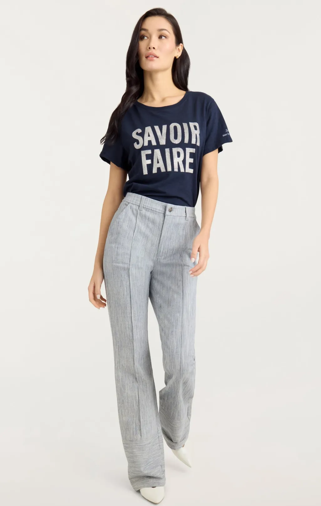Cinq à Sept Rhinestone Savoir Faire Tee Navy/White