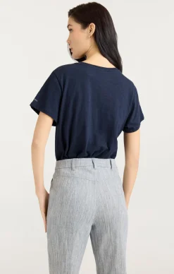 Cinq à Sept Rhinestone Savoir Faire Tee Navy/White