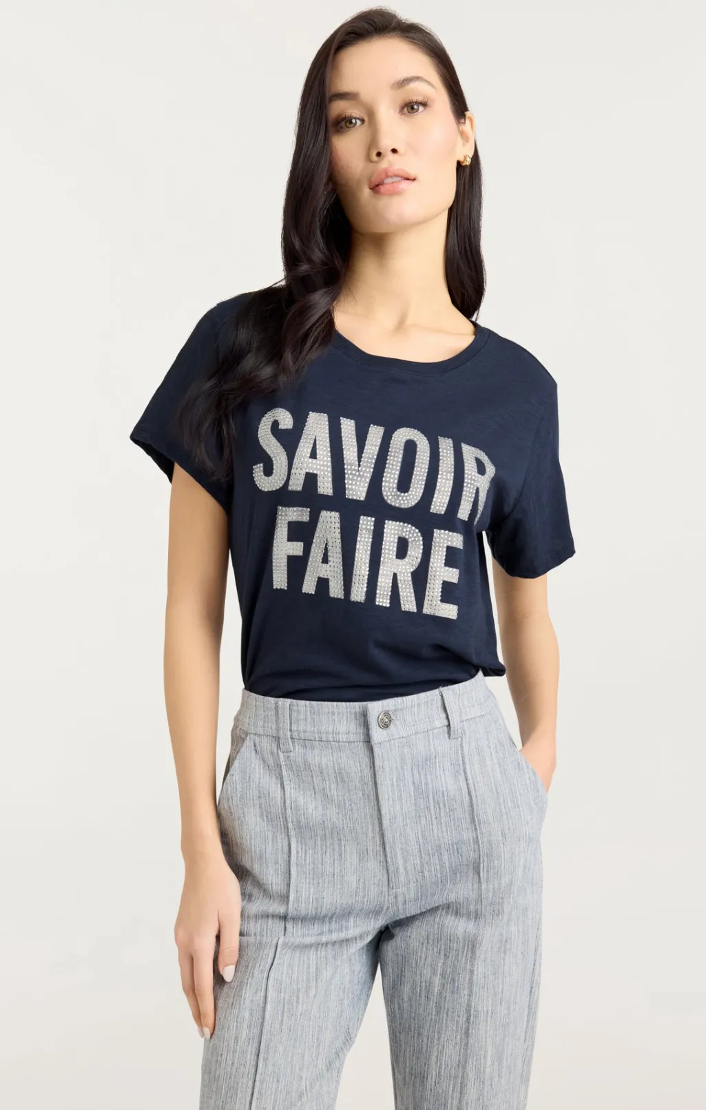 Cinq à Sept Rhinestone Savoir Faire Tee Navy/White