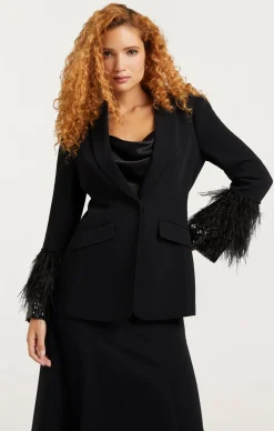 Cinq à Sept Sequin And Feather Cheyenne Blazer Black/black Outlet