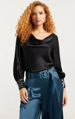 Cinq à Sept Sequin Cuff Taylee Top Black Outlet
