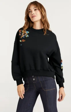 Cinq à Sept Sequin Flower Embellished Brandy Pullover Black/Multi Hot