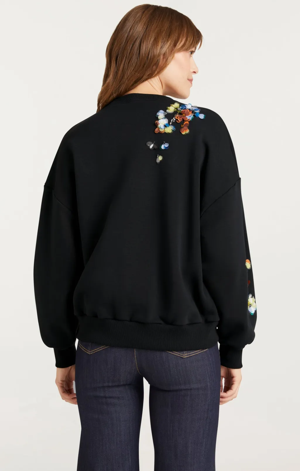Cinq à Sept Sequin Flower Embellished Brandy Pullover Black/Multi Hot