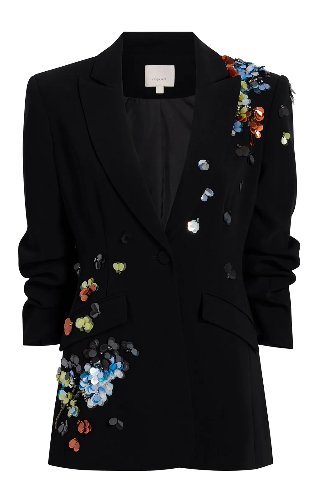 Cinq à Sept Sequin Flower Scrunched Cheyenne Blazer Black/Multi Online