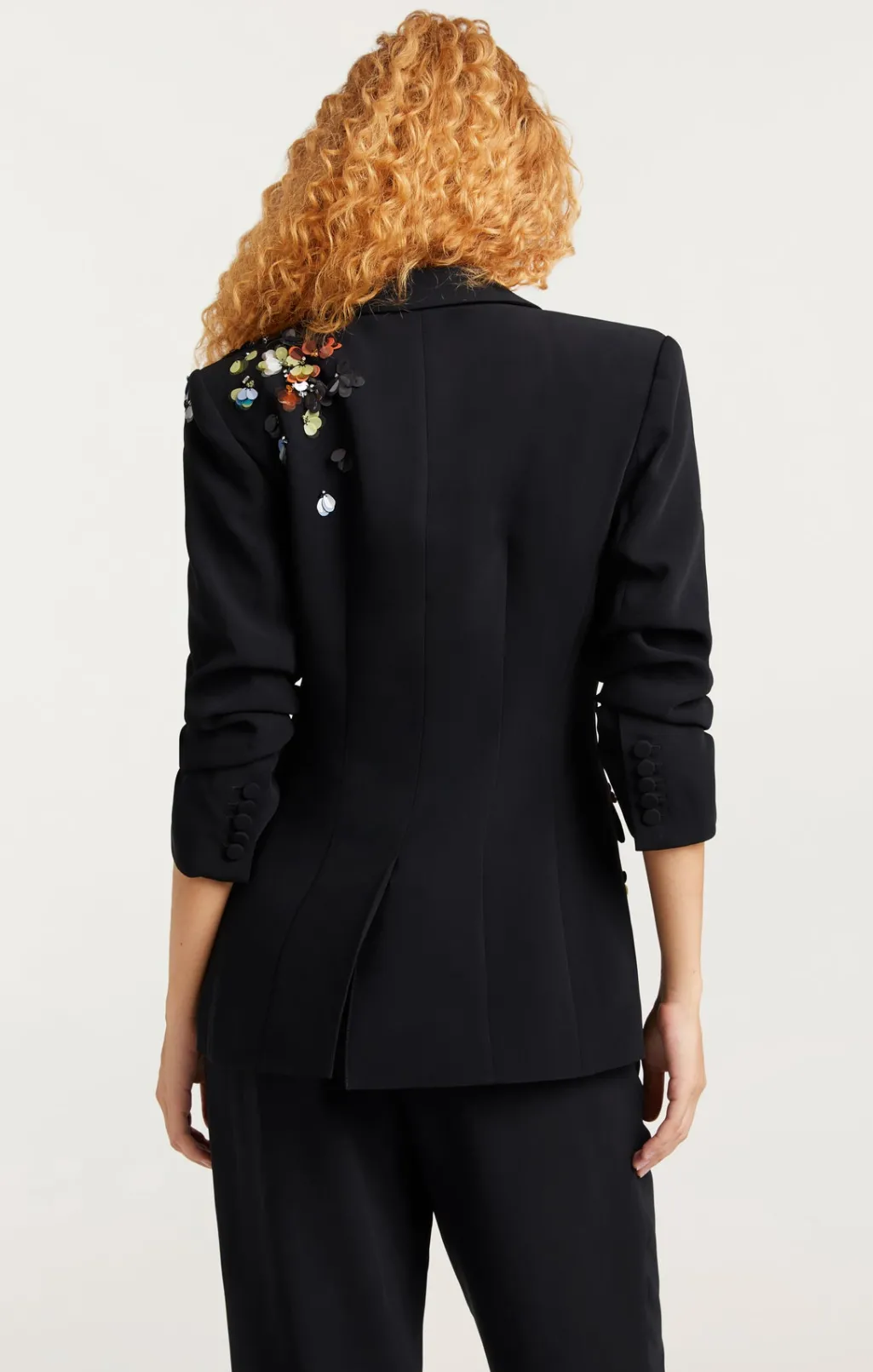Cinq à Sept Sequin Flower Scrunched Cheyenne Blazer Black/Multi Online