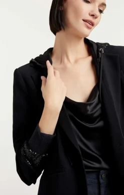 Cinq à Sept Sequin Hooded Khloe Blazer Black
