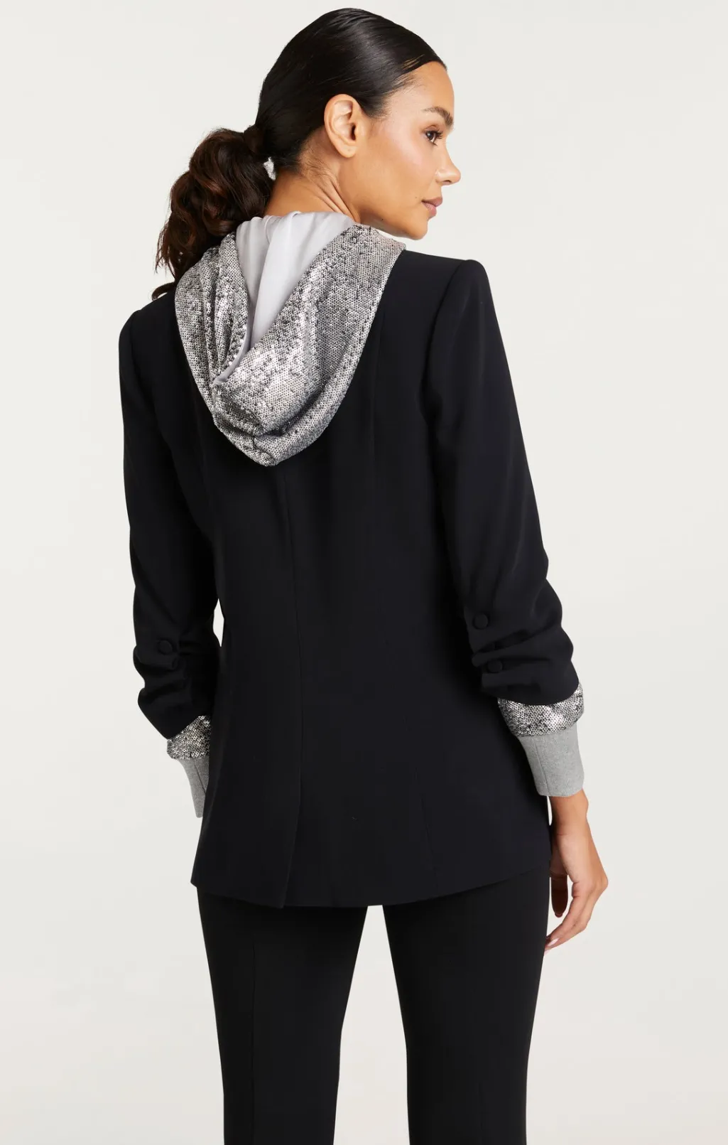 Cinq à Sept Sequin Hooded Khloe Blazer Black/Silver Clearance