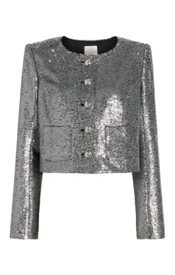 Cinq à Sept Sequin Randi Jacket Silver New