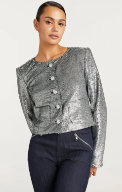 Cinq à Sept Sequin Randi Jacket Silver New