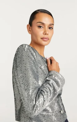 Cinq à Sept Sequin Randi Jacket Silver New