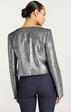 Cinq à Sept Sequin Randi Jacket Silver New