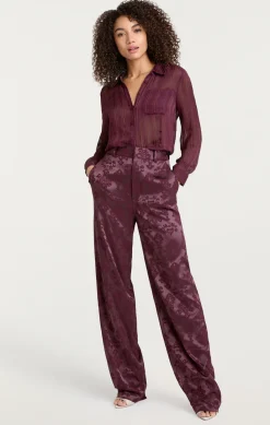 Cinq à Sept Sheer Stripe Shirred Kandice Top DarkFig Discount