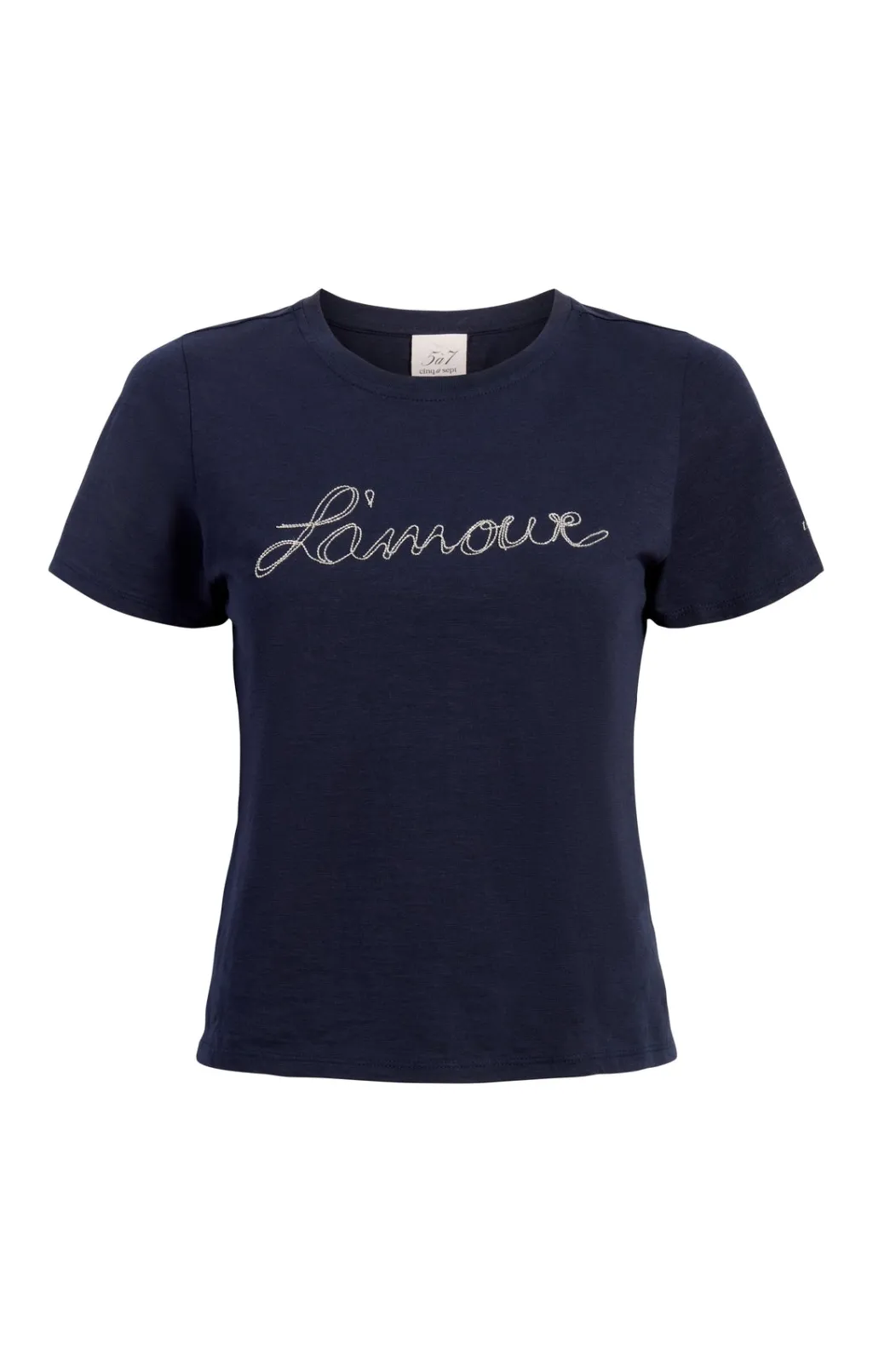 Cinq à Sept Silver Chain L'amour Shrunken Tee Navy/white